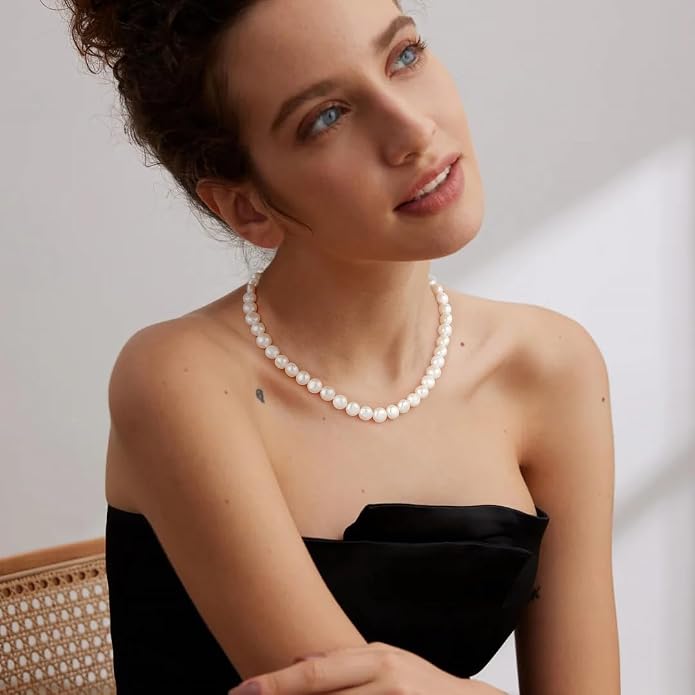 Natural Freshwater Baroque Pearl Necklace 14K Gold Plated Dainty Choker Necklace for Women Girls Snake Chain/Cuban Link/Paperclip/Ball Beaded Chain/Tennis Chain Fashion Jewelry for Gift