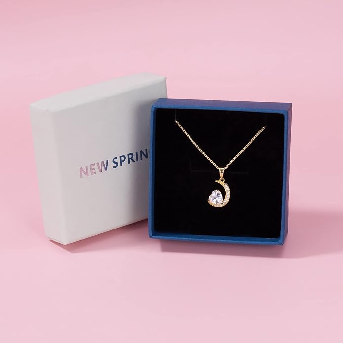 new spring White Gold Moon Pendant Sterling Silver Heart Shaped Moon Pendant Necklace for Women Jewelry Gifts for Mother's Day,Birthday and Anniversary Festivals