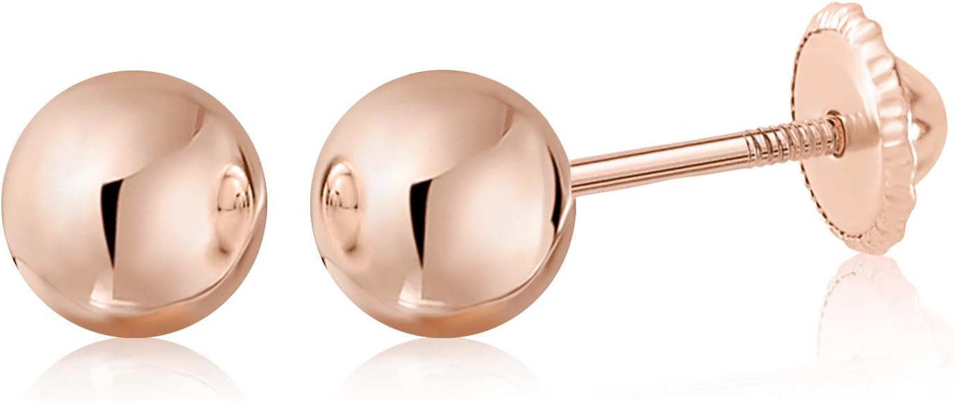 MASSETE Gold Ball Stud Earrings for Women and Girls Screwback | 10k, 14k, 18k | White Yellow or Rose Gold | 3mm 4mm 5mm | Nickel Free