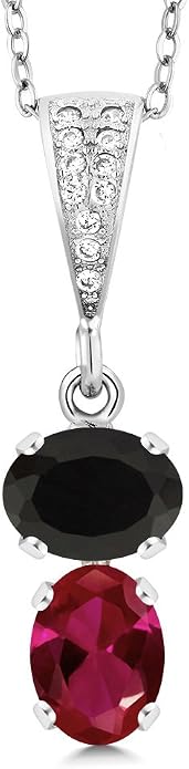 Gem Stone King 2-Stone Gemstone Birthstone Pendant Necklace for Women in 925 Sterling Silver | Oval 8x6MM | 18 Inch Silver Chain | Fine Jewelry for Her Mom Wife