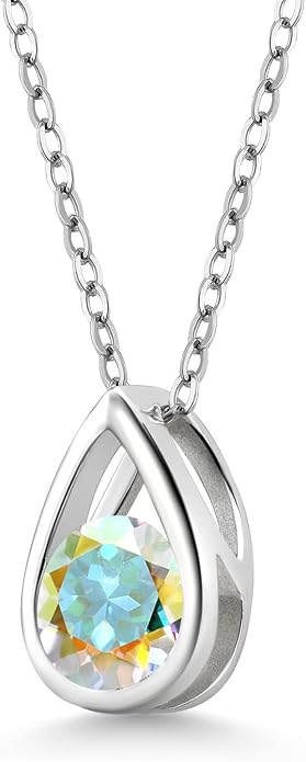 Gem Stone King Teardrop Pendant Necklace For Women | 5MM Round Gemstone Birthstone | 925 Sterling Silver | With 18 Inch Silver Chain | Fine Jewelry Gift for Her Mom Women Wife