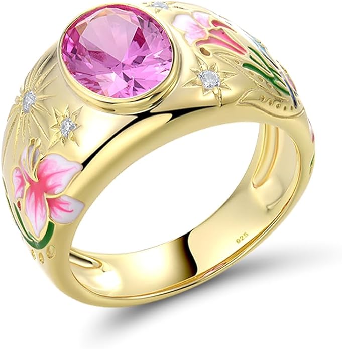Santuzza 925 Sterling Silver Enamel Flower Pattern Ring for Women