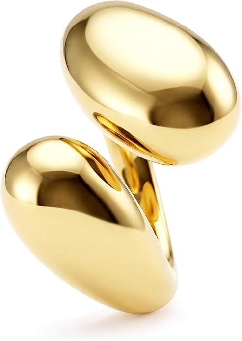 FRUMOS Non Tarnish Gold Wedding Band Rings For Women,14k Gold Stacking Rings,Open Statement Band Rings,Valentines Mother Christmas,size 6-9