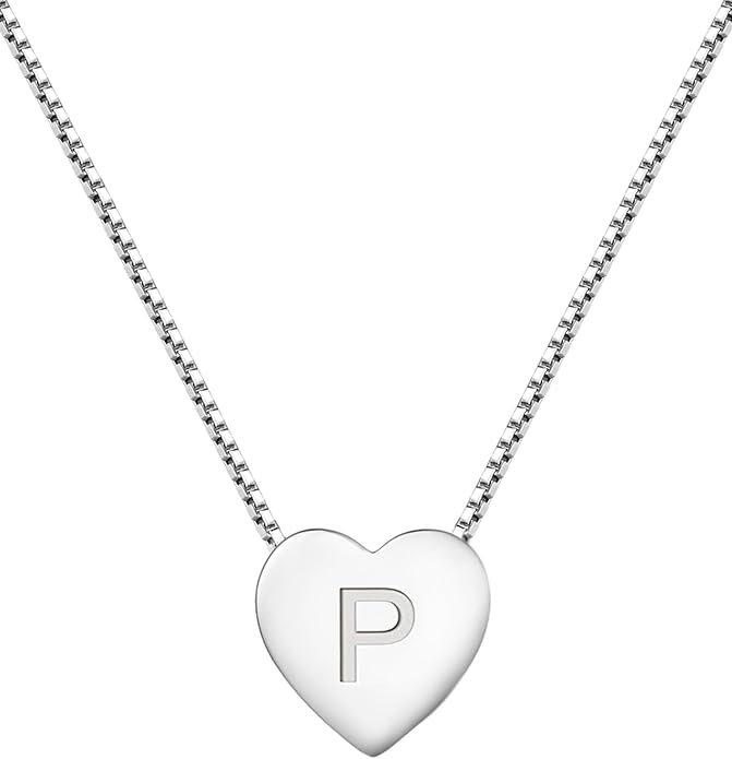 YL Initial Necklace 925 Sterling Silver Heart Letter Pendant A-Z Alphabet Cubic Zirconia Jewelry for Women