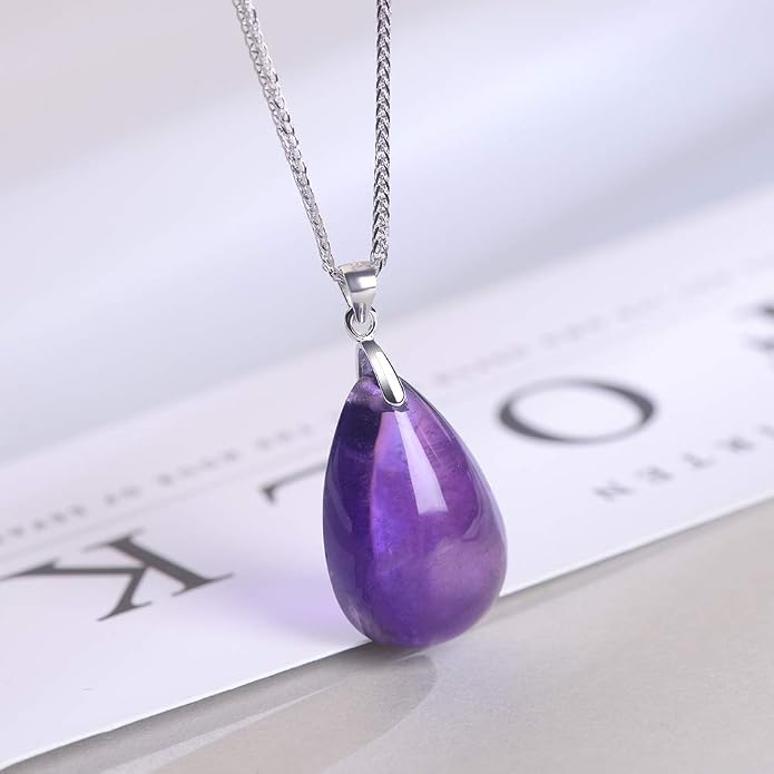 iSTONE 925 Sterling Silver Natural Crytral for Womens Pendant Necklace, Gemstone Birthstone with 17.8" Silver Chain Ladies