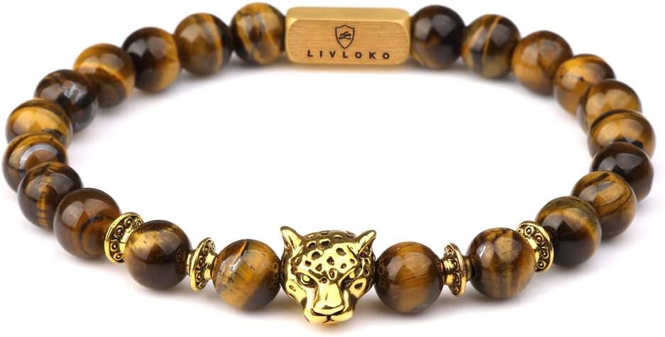 LONDON Mens Bracelet Leather Black Multi-Layer Stone Beads Adjustable Steel Clasp Viking Rope Bands Surfer Man Wristband Male UK Jewellery Gift box Boyfriend Dad Son Brother Tiger Eye