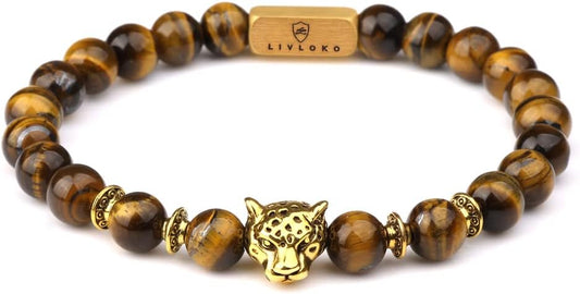 LONDON Mens Bracelet Leather Black Multi-Layer Stone Beads Adjustable Steel Clasp Viking Rope Bands Surfer Man Wristband Male UK Jewellery Gift box Boyfriend Dad Son Brother Tiger Eye