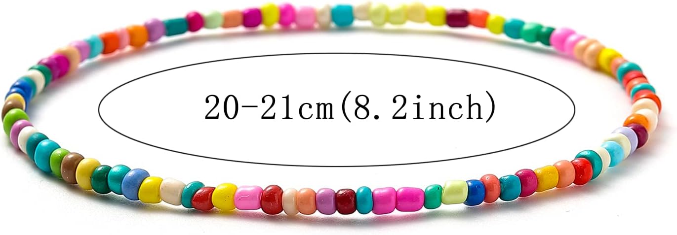 XIJIN 18 Pieces Elastic Beaded Anklets for Women Handmade Beach Boho Colorful Beads Ankle Bracelets Set