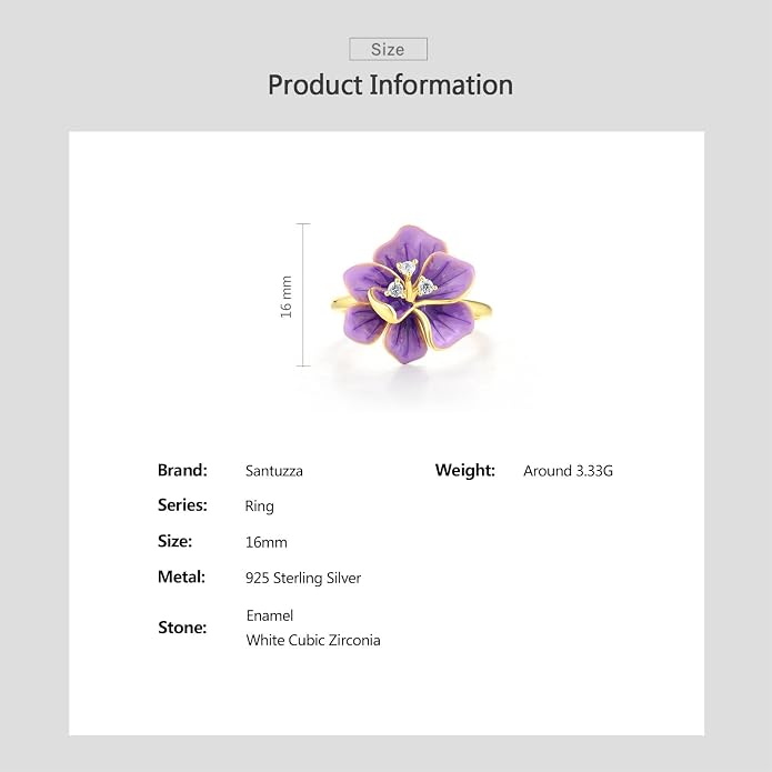 Santuzza 925 Sterling Silver Enamel Flower Statement Ring for Women
