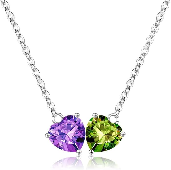 Iefil 1.25Ct Double Heart Birthstone Necklace - 925 Sterling Silver Birthstone Necklace, Birthday Gifts for Women, Jewelry Gifts for Mom Daughter Wife
