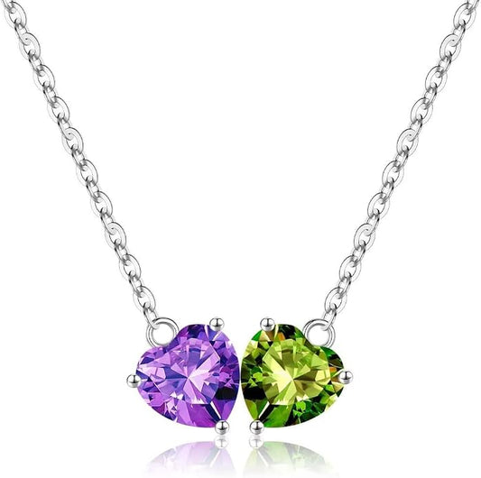 Iefil 1.25Ct Double Heart Birthstone Necklace - 925 Sterling Silver Birthstone Necklace, Birthday Gifts for Women, Jewelry Gifts for Mom Daughter Wife