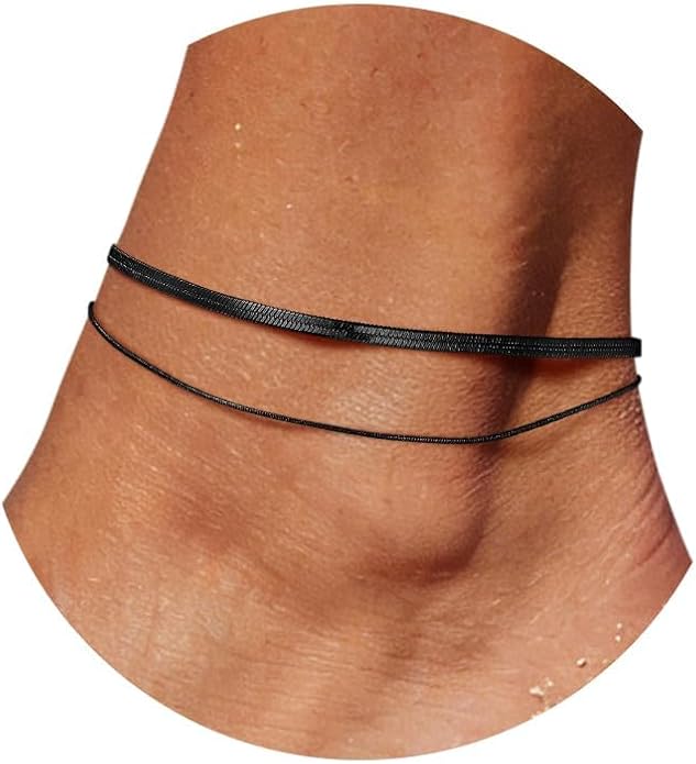 U7 Silver/Gold Ankle Bracelets for Women Layered Chain Anklets Stainless Steel Waterproof Summer Beach Anklet Cham, Adjustable 8.5"-10.5"