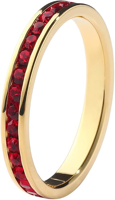 Muses Art Design Birthstone Eternity Band Ring 18K Gold Plated (Channel Set/Full Round), Stacking Fashion Ring with Crystal Birthstone