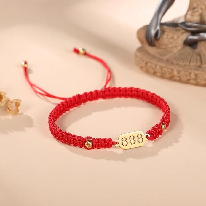 Buddha & Karma Red String Bracelet 888 - Adjustable Ankle Bracelet for Adult Women & Men - Woven Bracelet for Protection & Luck