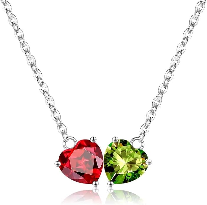 Iefil 1.25Ct Double Heart Birthstone Necklace - 925 Sterling Silver Birthstone Necklace, Birthday Gifts for Women, Jewelry Gifts for Mom Daughter Wife