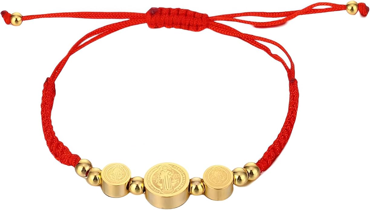 14K Gold Filled San Benito Bracelet For Women And Men, Saint Benedict Medal Bracelet Adjustable String Bracelets Religious, Pulseras De San Benito, Rosario De San Benito