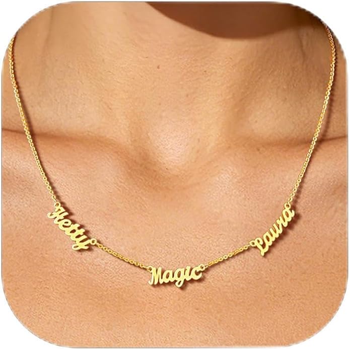 Custom4U Custom Name Necklace for Women, Personalized 1-5 Name Necklace, Sterling Silver/Stainless Steel 14K Gold Plated Nameplate Necklaces, Gift for Mom Wife Anniversary Birthday with Box