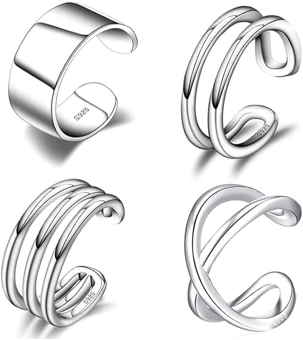 CHIC & ARTSY Sterling Silver Ear Cuff Set - Hypoallergenic, Simple, Adjustable No Piercing Clip on Earrings