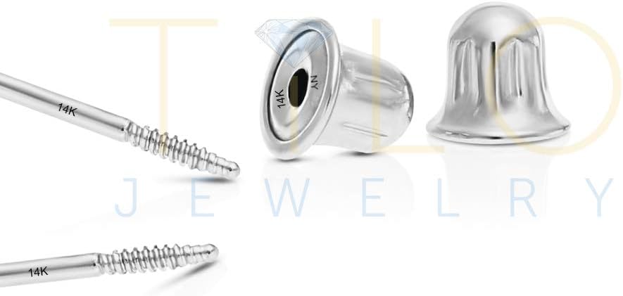 14k White Gold Solitaire Round Cubic Zirconia CZ Stud Earrings in Secure Screw-backs