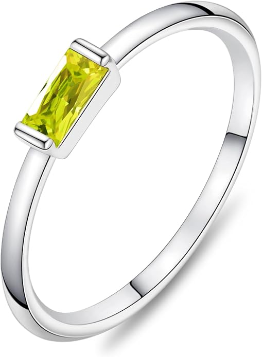 KOHOTA Silver Birthstone Rings for Women Dainty Stackable Engagement Wedding Promise Rings Non Tarnish CZ Emerald Green Gemstone Ring Mothers Birthday Gift Size 6-10
