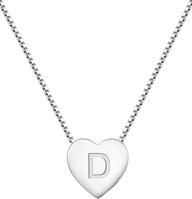 YL Initial Necklace 925 Sterling Silver Heart Letter Pendant A-Z Alphabet Cubic Zirconia Jewelry for Women