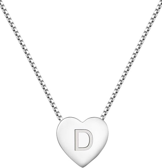 YL Initial Necklace 925 Sterling Silver Heart Letter Pendant A-Z Alphabet Cubic Zirconia Jewelry for Women