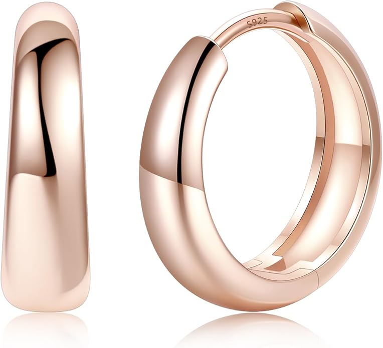 Silvora 14K Gold Plated Chunky Hoop Earrings for Women, Small Thick Huggie Hoops with 925 Sterling Silver Post, Hypoallergenic Lightweight Hoop Earrings, 8/10/12/14mm
