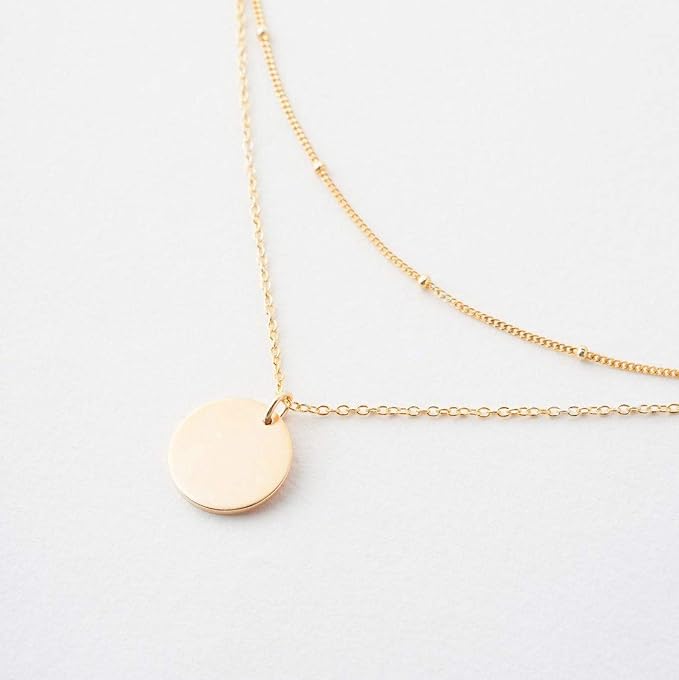 MEVECCO Layer Disc Necklace for Women Gold Silver Layered Circle Coin Disc Plated Dainty Satellite Bead Chain Simple Layer Jewelry Gift