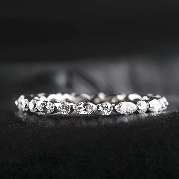 EAMTI 2mm 925 Sterling Silver Wedding Band Cubic Zirconia Half Eternity Stackable Engagement Ring Size 3-13