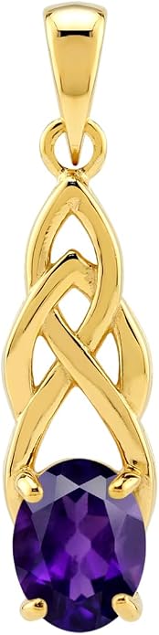 Silvershake 8X6mm Oval Shape Birthstone Gemstone Antique Finishing or Yellow Gold Plated 925 Sterling Silver Celtic Knot Weave Solitaire Pendant or Pendant with 18 Inch Chain Necklace Jewelry for Women