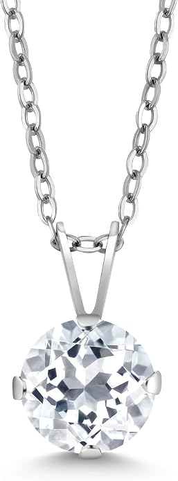 Gem Stone King 7MM Round Gemstone Birthstone Pendant Necklace For Women | 925 Sterling Silver | With 18 Inch Silver Chain | Fine Jewelry Gifts for Women Her Mom Wife