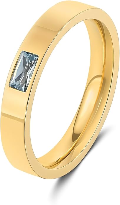 Birthstone Rings for Women 14K Gold Plated Stackable Band Non Tarnish Gold Rings Hypoallergenic Anniversary Mother's Day Christmas Gift for Her