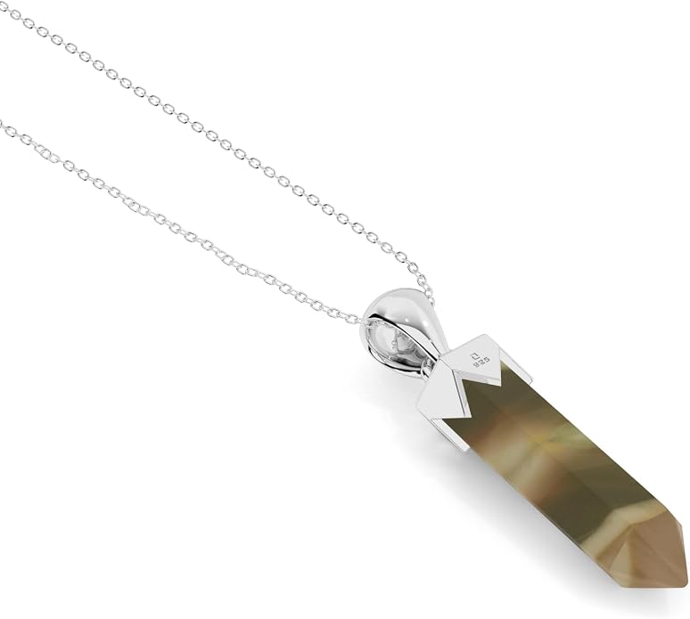 Hexagonal Shape Natural Gemstone Pendant Necklace for Women, Birthstone Jewelry Gifts for Her Birthday, Anniversary, Graduation (15x3.5mm, Bezel-Set)