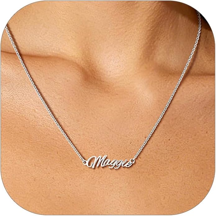 Custom4U Custom Name Necklace for Women, Personalized 1-5 Name Necklace, Sterling Silver/Stainless Steel 14K Gold Plated Nameplate Necklaces, Gift for Mom Wife Anniversary Birthday with Box