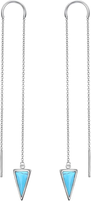 Threader Earrings Triangle Earrings Sterling Silver Created Opal Dangle Drop Long Chain Earring for Women Thread Earrings