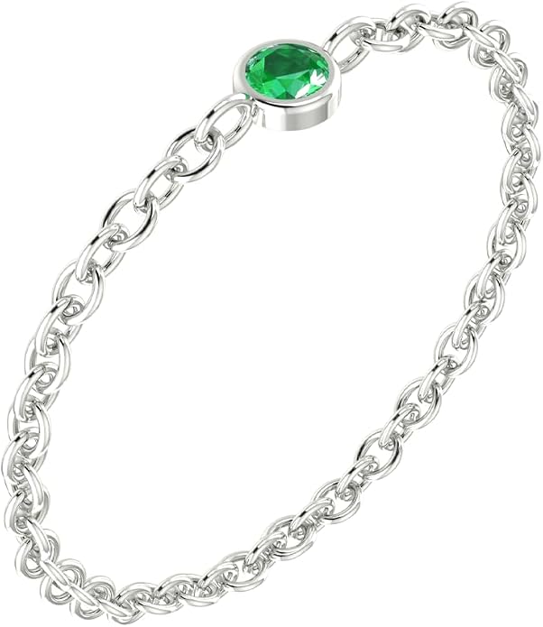 14k Gold Chain Rings for Women with Natural 2.2mm Birthstone, Women's Statement Rings, Chain Rings