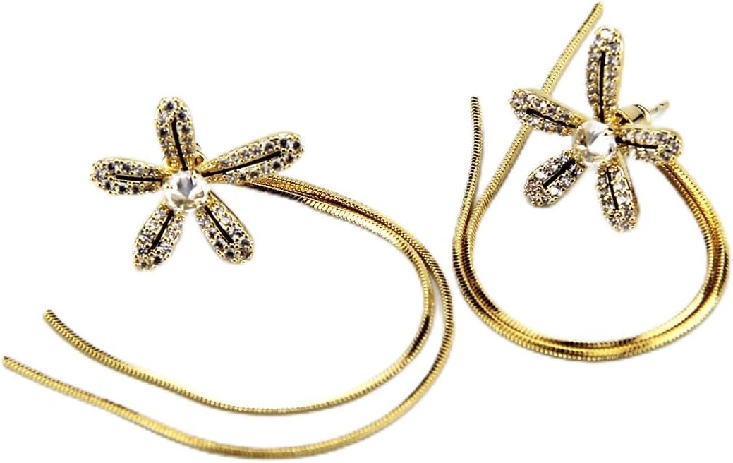14K Gold Plated Flower Dangle Earrings for Women, Hypoallergenic Cubic Zirconia Long Threader Chandelier Earrings, Elegant Crystal Jewelry for Wedding Bridal Prom Party Gifts