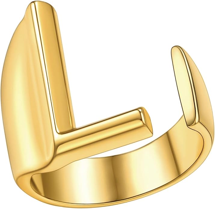 FindChic Customizable Initial Ring Statement 18K Gold Plated Fashion Cuff Rings for Women Alphabet Letter A to Z Resizable Knuckle Ring (with Gift Box)