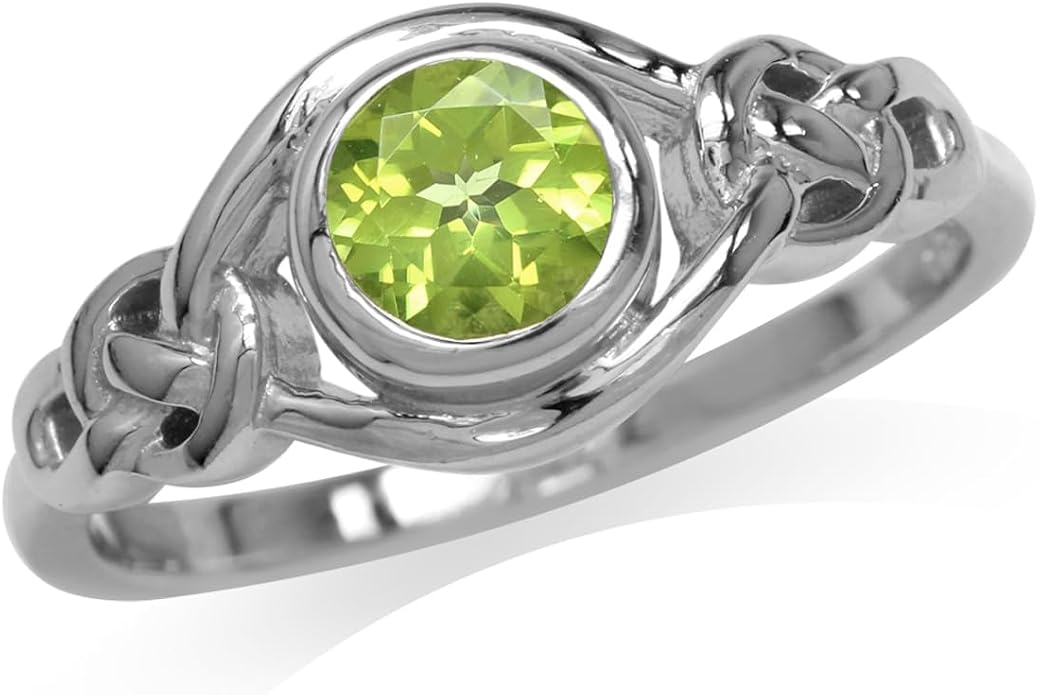 Silvershake Birthstone Gemstones White Gold Plated 925 Sterling Silver Irish Celtic Knot Engagement or Promise Solitaire Ring Jewelry for Women