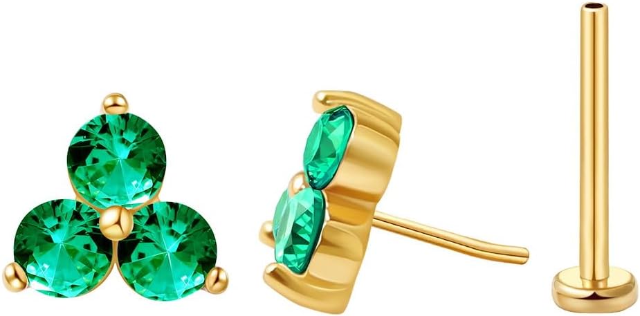 FANSING Cartilage Earring Tragus Stud Trio CZ Stone Flat Back Earring for Helix Conch Threadless Push Pin Labret Stud