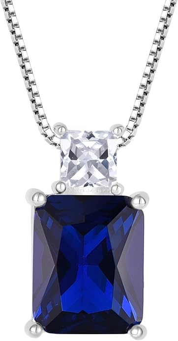 STARCHENIE Princess/Emerald Cut Birthstone Pendant Necklace for Women 925 Sterling Silver Birthday Anniversary Jewelry Gifts