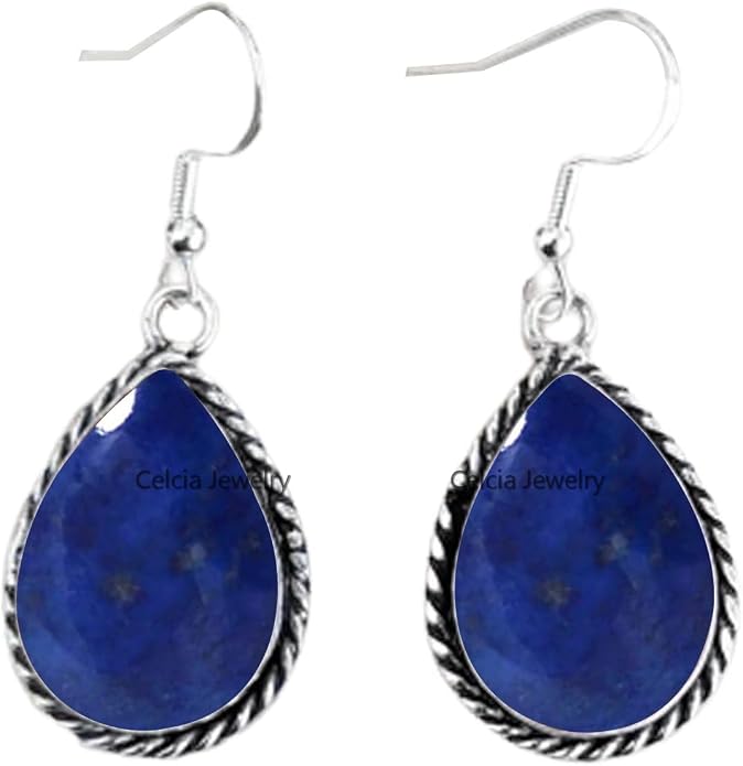 Pure 925 Sterling Silver Dangle Drop Earrings for Women, Pear Gemstone Handcrafted Earrings for Women & Girl ('Amethyst)