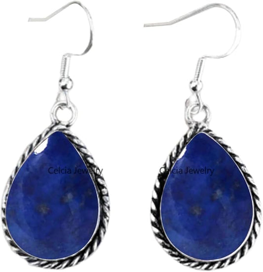 Pure 925 Sterling Silver Dangle Drop Earrings for Women, Pear Gemstone Handcrafted Earrings for Women & Girl ('Amethyst)