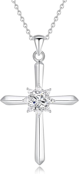 FANCIME Birthstone Cross Necklace for Women Sterling Silver Birthstone Necklace Halo Infinity Cross Pendant Necklace Fine Jewelry Valentines Day Gifts Birthday Holiday Gifts for Her, 16"+2" Inches
