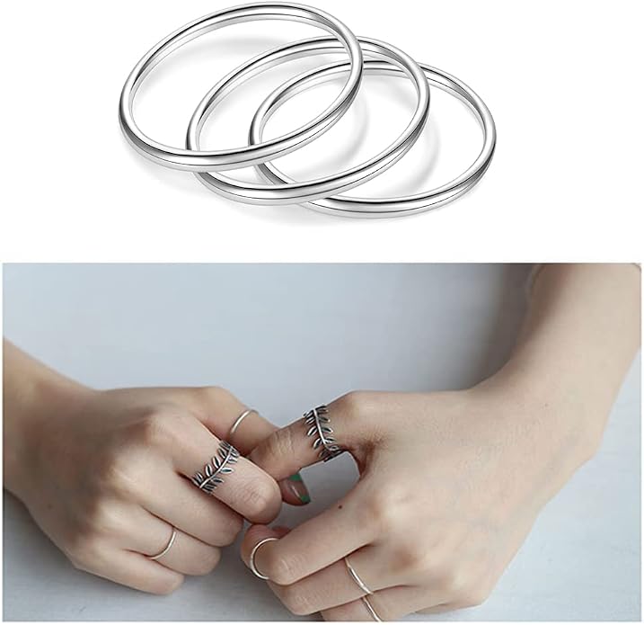 925 Sterling Silver Knuckle Rings for Women Minimalist Thin Stacking Rings Set 3PCS Midi Pinky Ring Size 2.5-8.5