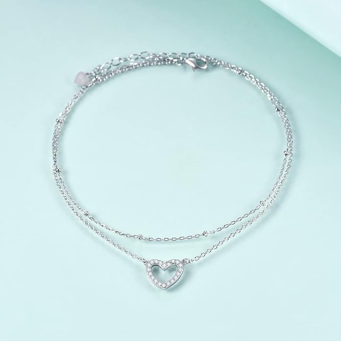 Rnivida 925 Sterling Silver Anklet for Women, Multilayer Foot Chain Adjustable Ankle Bracelet for Women