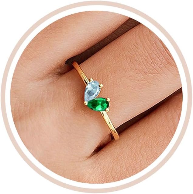 Mothers Day Gifts Gold Heart Birthstone Rings for Women Non Tarnish Stackable Pinky Ring Dainty 14K Gold Plated CZ Gemstone Ring Wedding Promise Ring Birthday Jewelry Gift for Mom