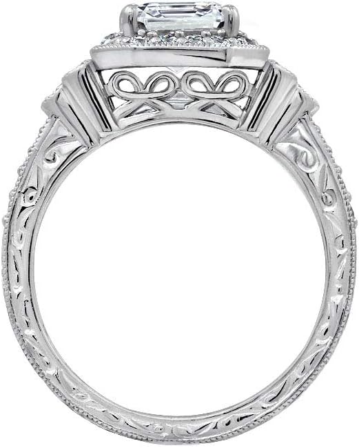 Amazon Essentials Platinum or Gold Plated Sterling Silver Antique Ring set with Asscher-Cut Infinite Elements Cubic Zirconia