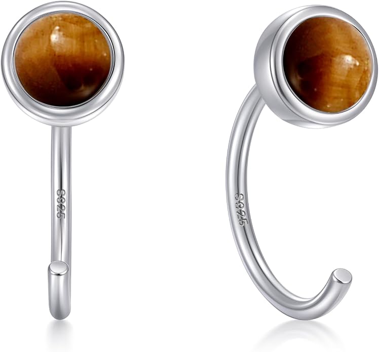 CHIC & ARTSY 925 Sterling Silver Half Hoop Earrings for Women, Dainty Huggie Hoops with Synthetic Opal, Moonstone, CZ & Gemstones, Lightweight Comfort Fit Everyday Elegant Jewelry