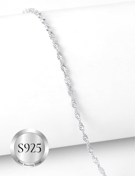 SILVERCUTE 925 Sterling Silver Necklace for Women,1mm/1.3mm/1.5mm/1.6mm Thin Silver Cable Chain/Box Chain/Rope Chain Necklace with Extension Chain,18/20/22/24/26/28/30 Inch
